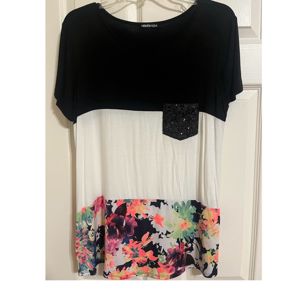 Ladies Black and White top with Floral bottom